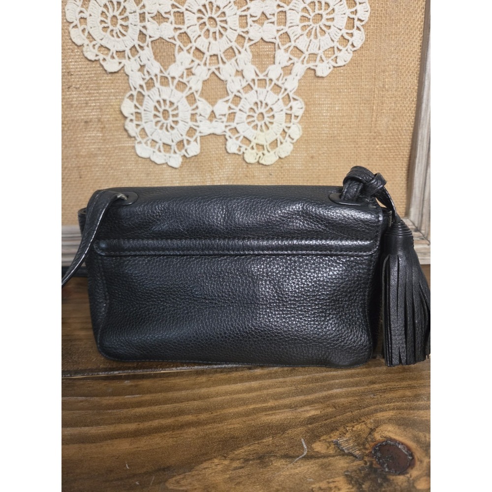 Tory Burch Black Pebbled Leather Thea Messenger Bag Flap Crossbody Purse Tassels - Picture 9 of 16